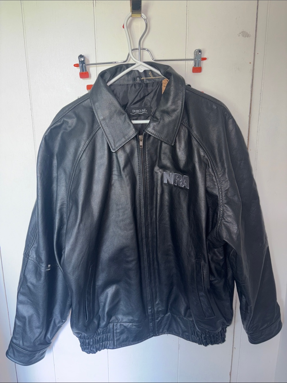 NRA Black Leather Bomber Jacket - Classic Men's Coat size XL